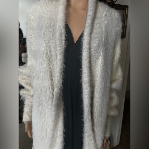 Anthropologie Knitted & Knotted Cardigan Sweater Ivory Fuzzy Knit Wool Blend L - Picture 5 of 11